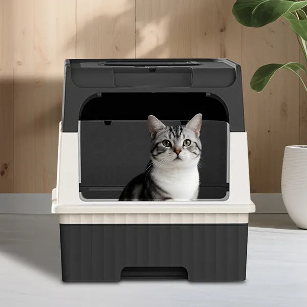 Fully Enclosed Magic Cube Litter Box, Top&front Entry, Pull-out Drawer