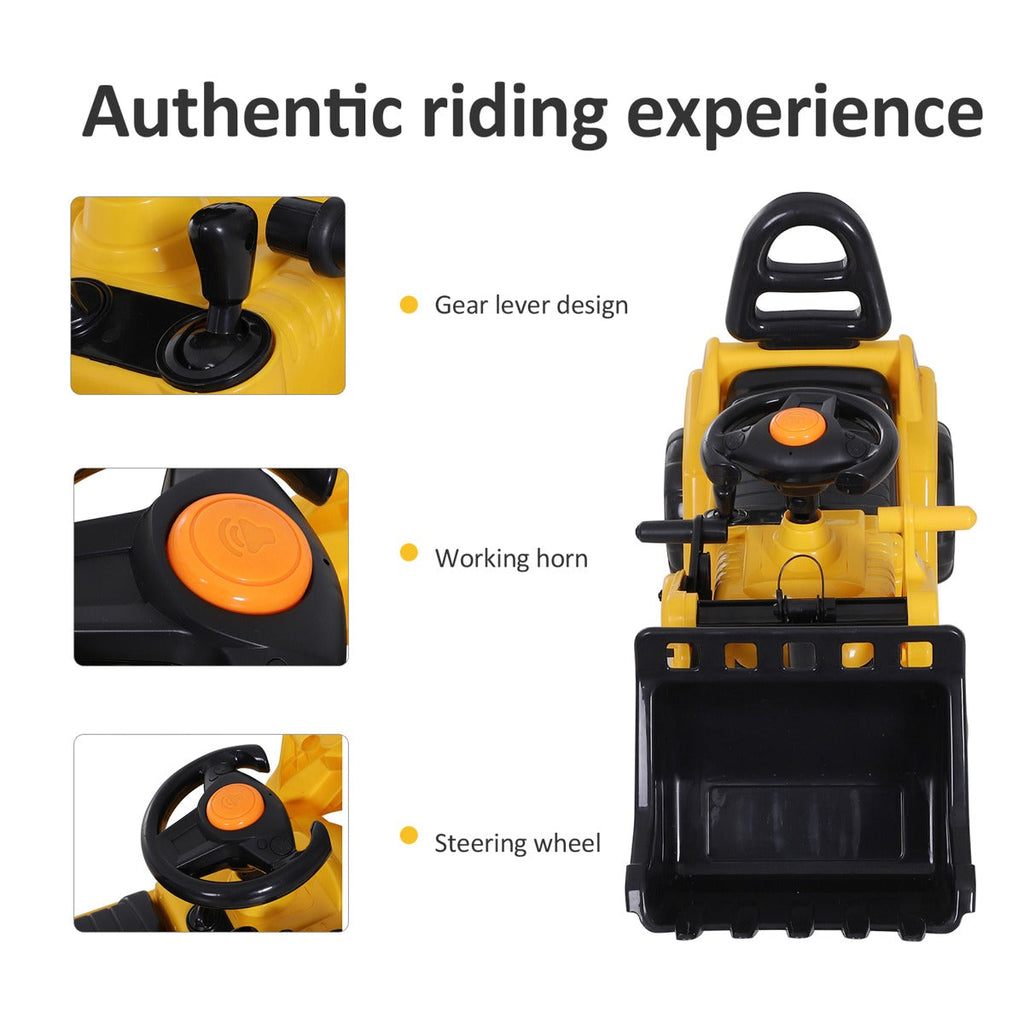 2 In 1 Ride On Toy Digger Tractor Pulling Cart Pretend Play