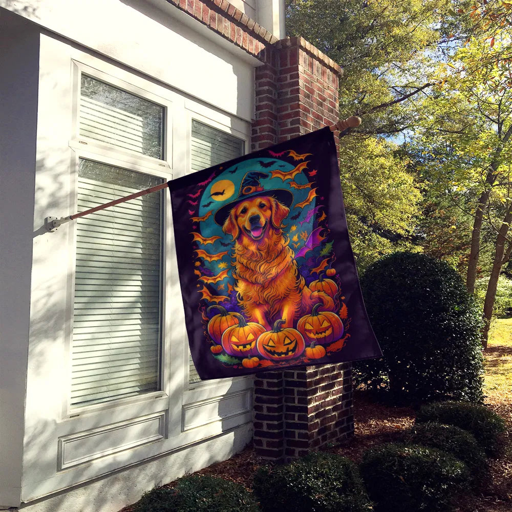 Golden Retriever Witchy Halloween House Flag Large Porch Sleeve Pole