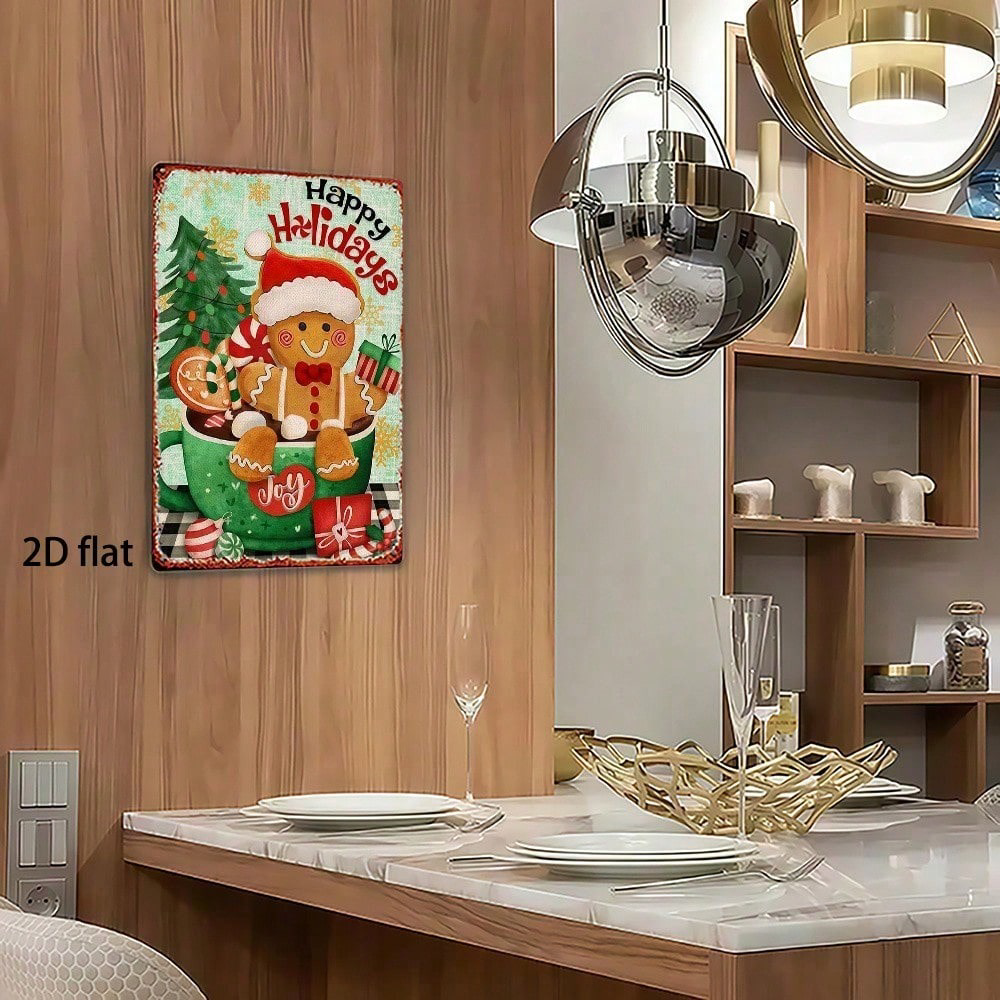 Christmas Gingerbread Man Metal Sign 8x12, Retro Square Tin Wall Decor