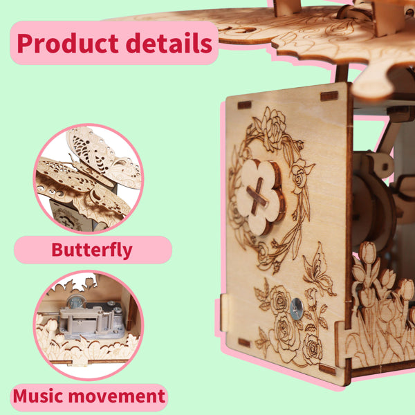 Music PARK 3d Wooden Puzzle Carousel Music Box Handmade Assembly Model