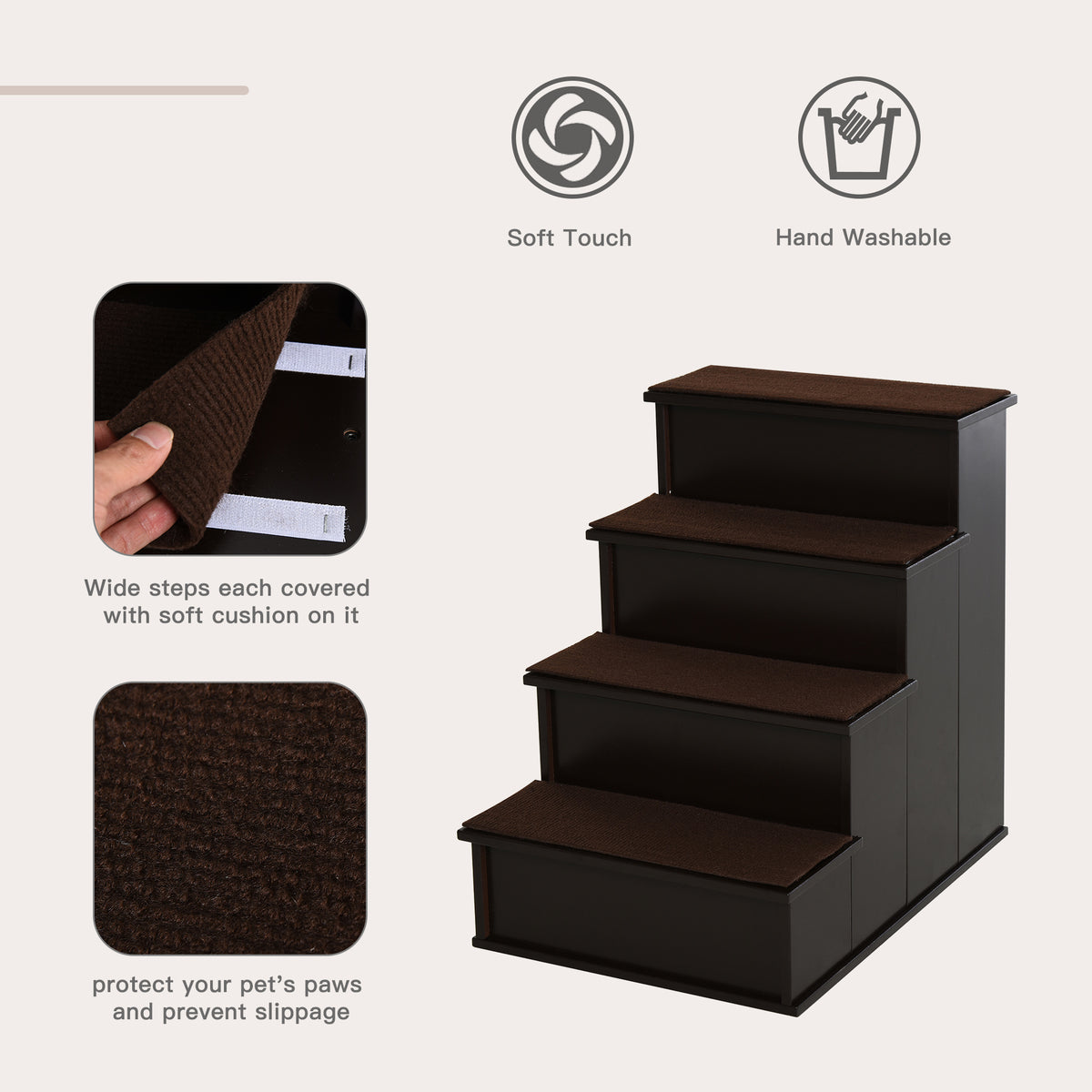 Pet Stairs, Small Pet Steps With Cushioned Removable Covering For Dogs