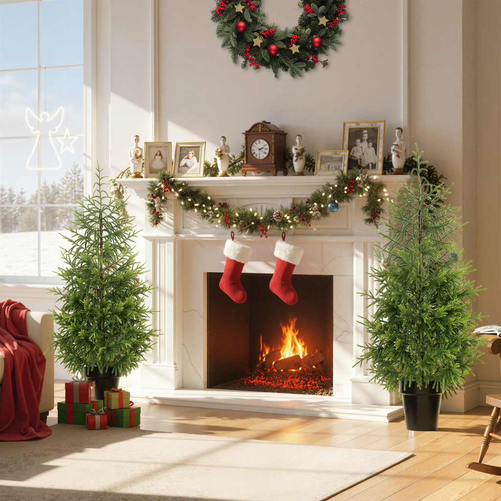 Set Of 2 Artificial Christmas Tree, 4 Ft Norflok Pine Xmas Tree