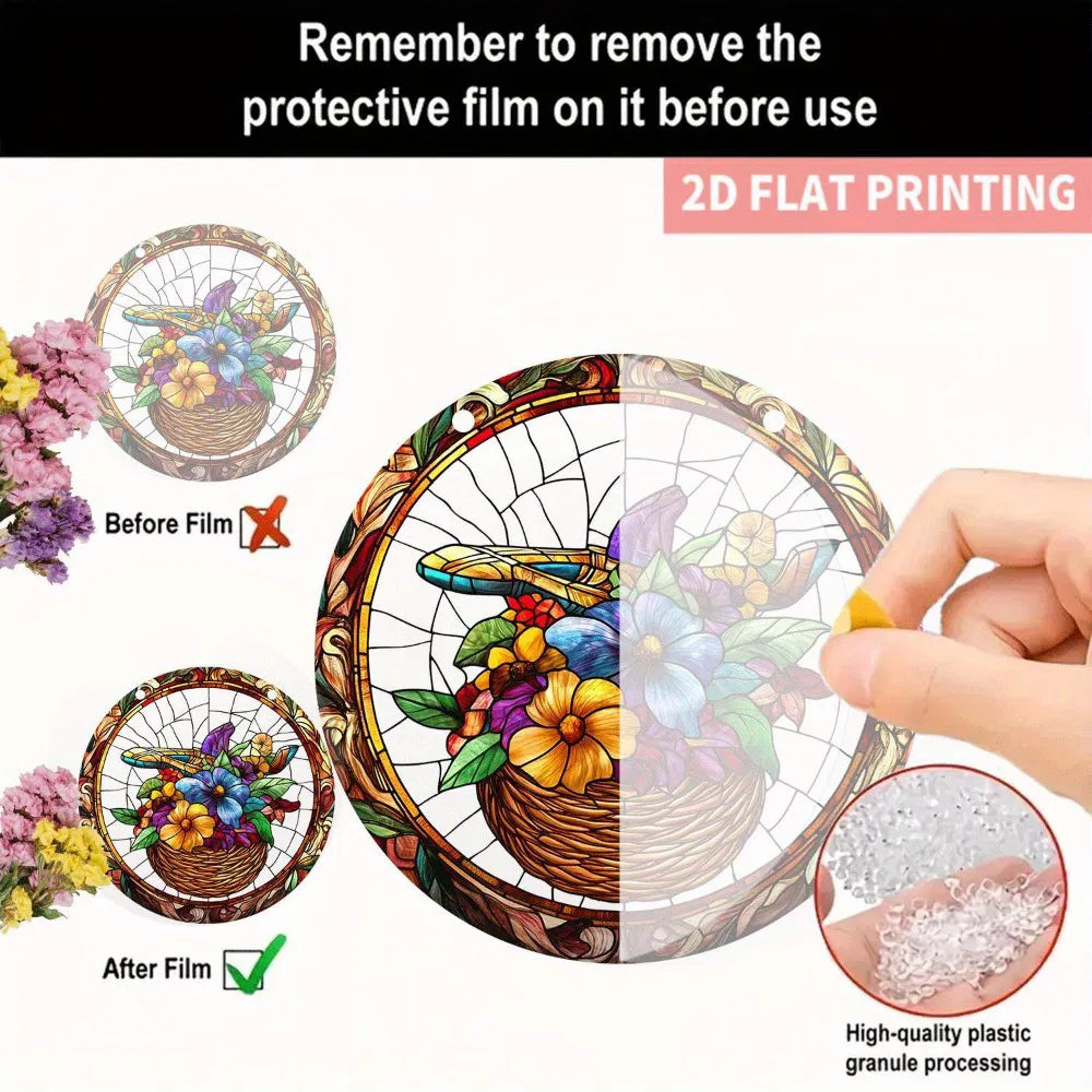 High Definition Printed Flower Basket Acrylic Hanging Ornament
