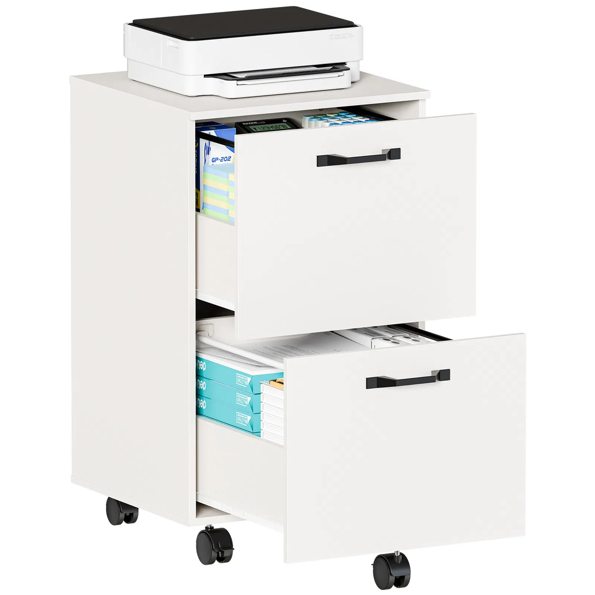 Living Room 2 Drawer Rolling Wood Filing Cabinet With Printer Stand
