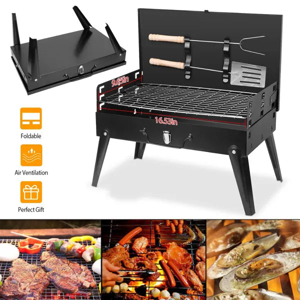 16.7x10x17.7in Portable Charcoal Grill Foldable BBQ Suitcase Grill