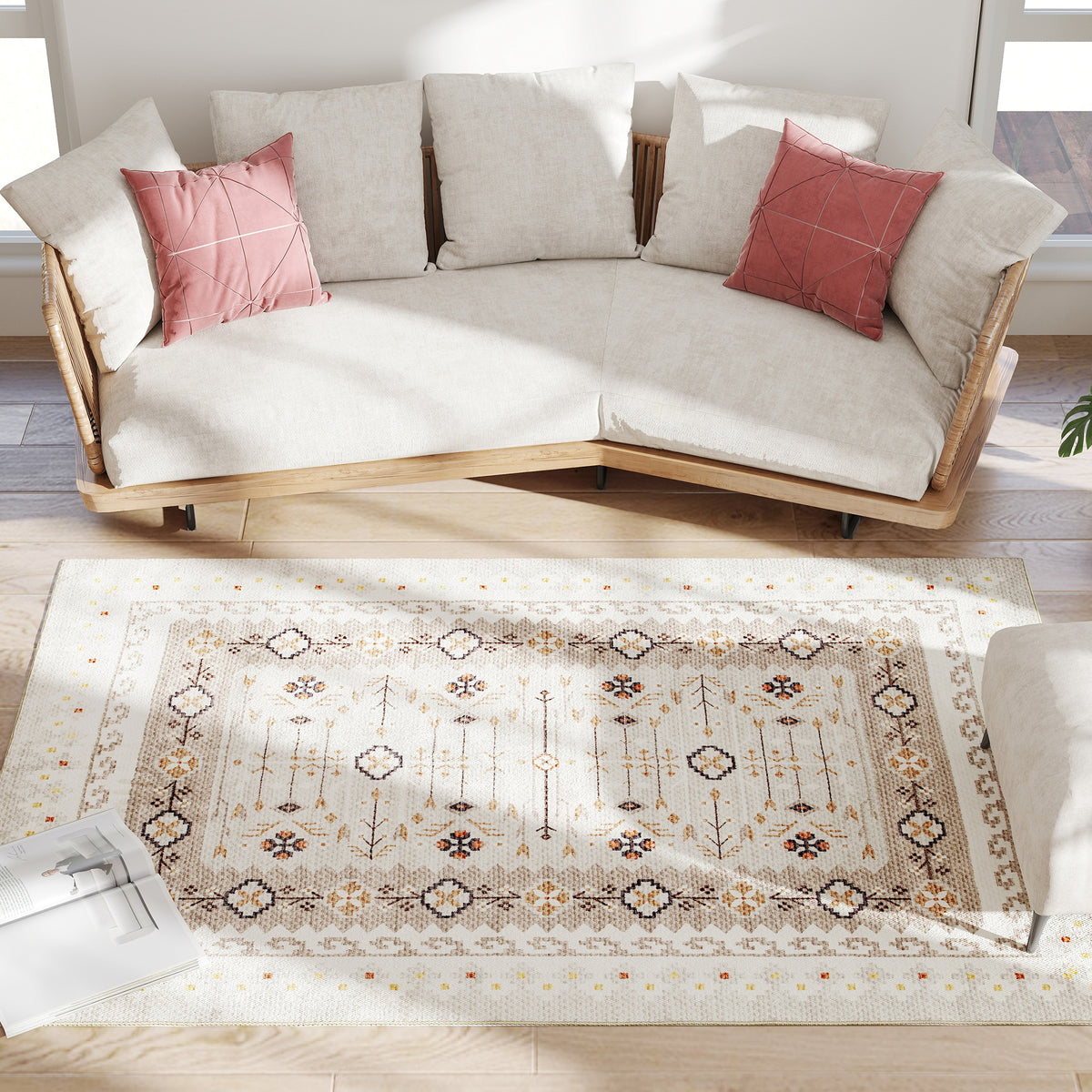Machine Washable Area Rug 4x6, Non-slip Boho Flannel Print Floor Carpet