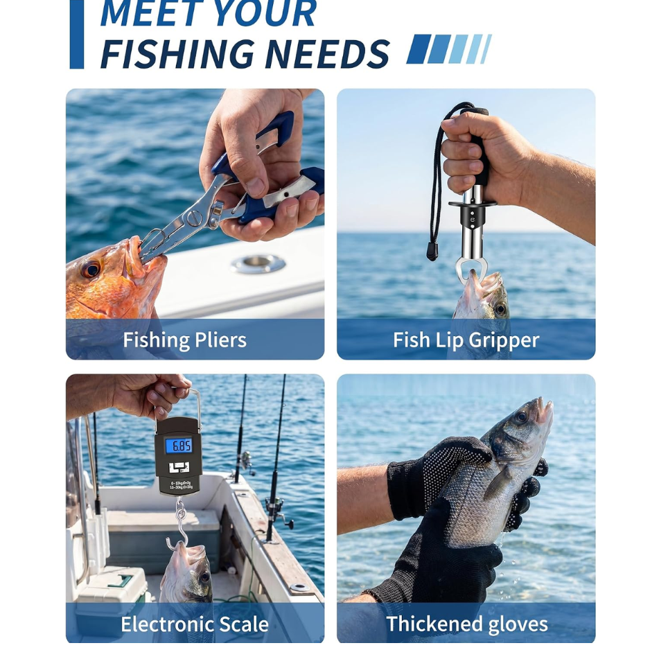 Fishing Tool Kit: Pliers, Gripper and Scale
