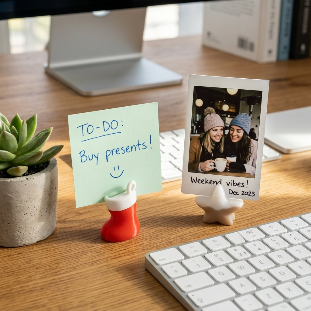 Christmas Photo Holder Set, 3D Printed Holiday Card Stand, Mini