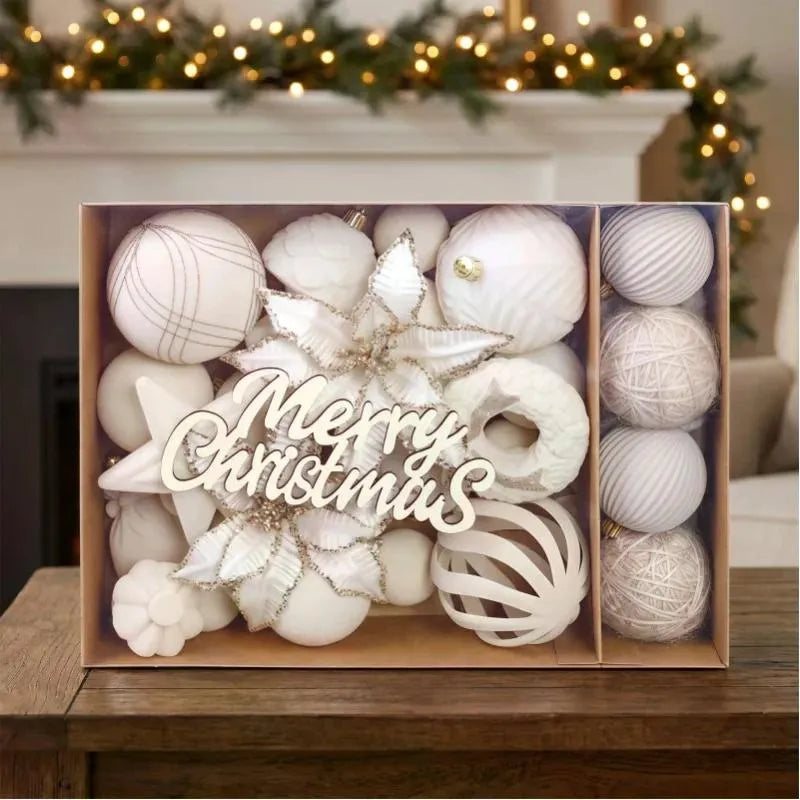 38-Piece Velvet Ornament Set with Poinsettias and Stars