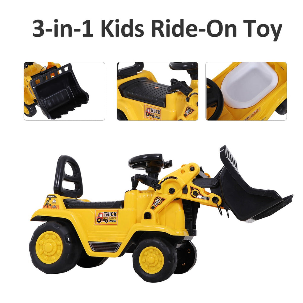 2 In 1 Ride On Toy Digger Tractor Pulling Cart Pretend Play