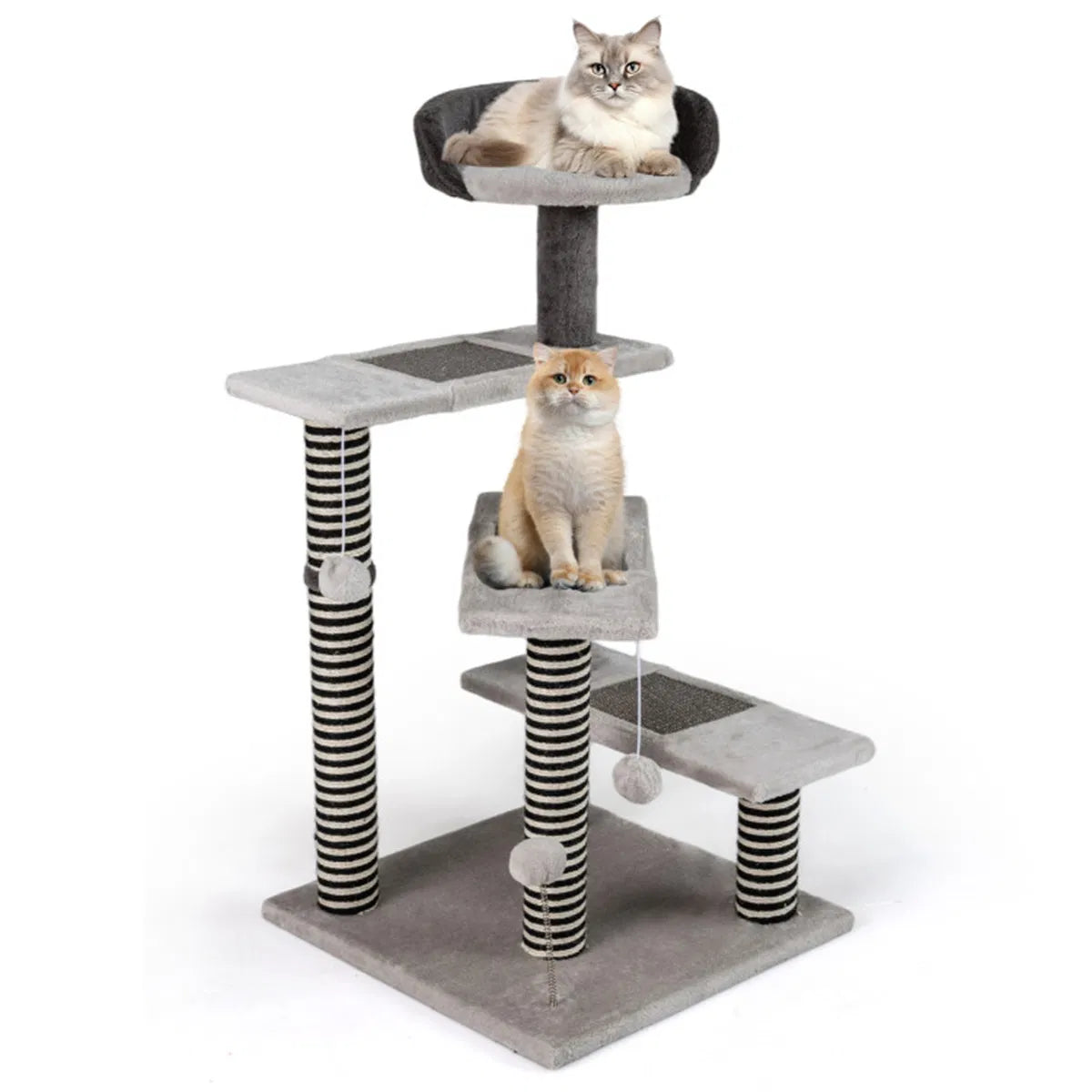 37" Tall Cat Stairs With Scratching Mats - 3-Tier Perches, Spring Ball