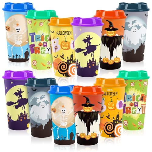 12pcs Halloween Color Changing Cups, 16Oz Reusable Plastic Coffee Cups