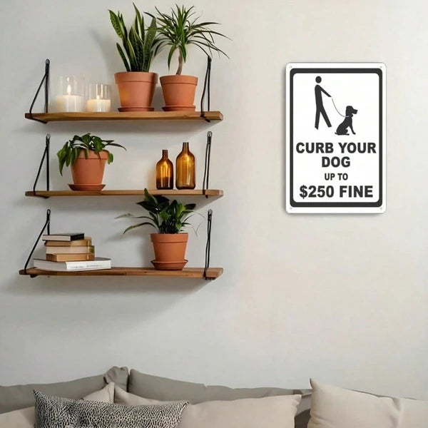 Curb Your Dog Metal Tin Sign, Regulations Caution Plaque, 8x12in