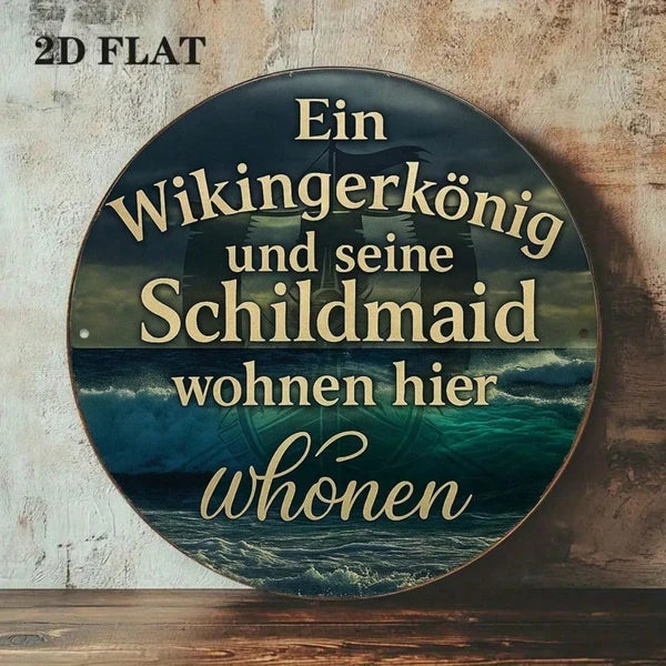 Viking King & Shield Maiden Wall Plaque 8 Inch Round Norse Medieval