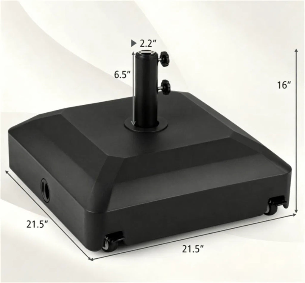 Black Fillable Umbrella Base With Wheels & Brakes, Heavyduty Water/sand