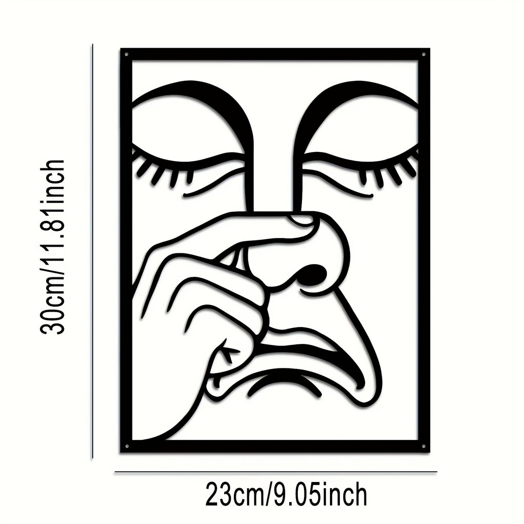Whimsical Nose-pinch Metal Wall Sculpture - Hilarious Single Piece Iron