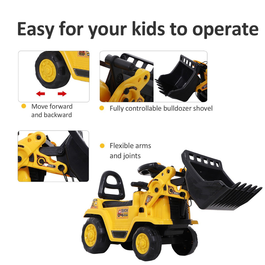 2 In 1 Ride On Toy Digger Tractor Pulling Cart Pretend Play
