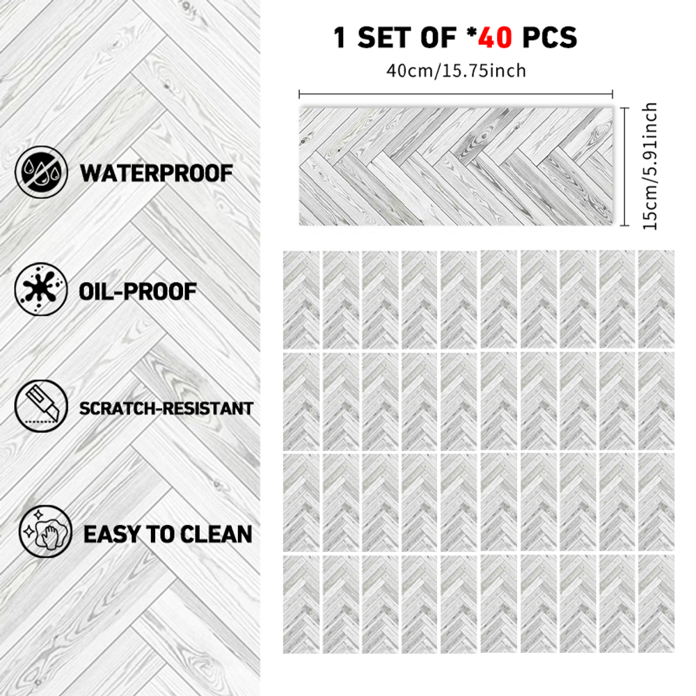 Gray Wood Grain Floor Tiles, Self-adhesive PVC Flooring, Waterproof
