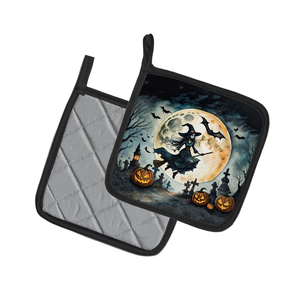Flying Witch Spooky Halloween Pair Of Pot Holders Kitchen Heat