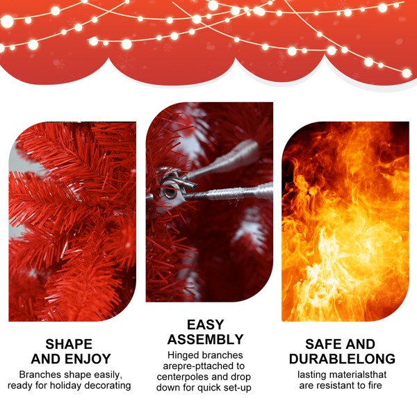 Artificial 5-foot Red Christmas Tree, 624 PVC Mixed Tips, High-quality