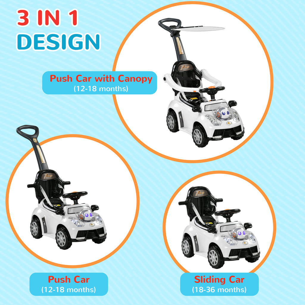 3 In 1 Push Car Sliding Car With Removable Handle, Music, Horn, Canopy