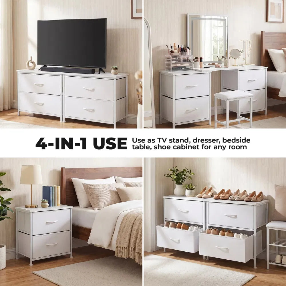 2/4-Drawer Dresser With Metal Frame & Wood Top, Fabricstorageorganizer