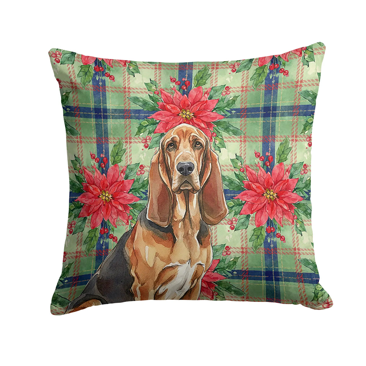 Liver And Tan Bloodhound Christmas Poinsettias Throw Pillow Decorative