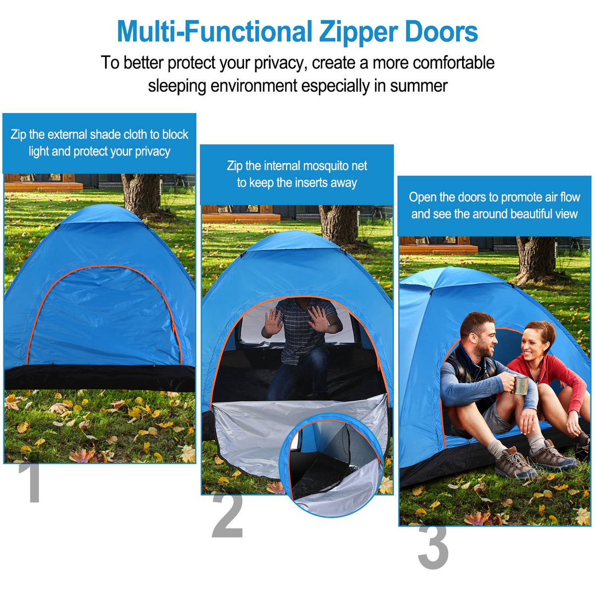 1Pc 4 Persons Camping Waterproof Tent Instant Setup Tent With Mosquito