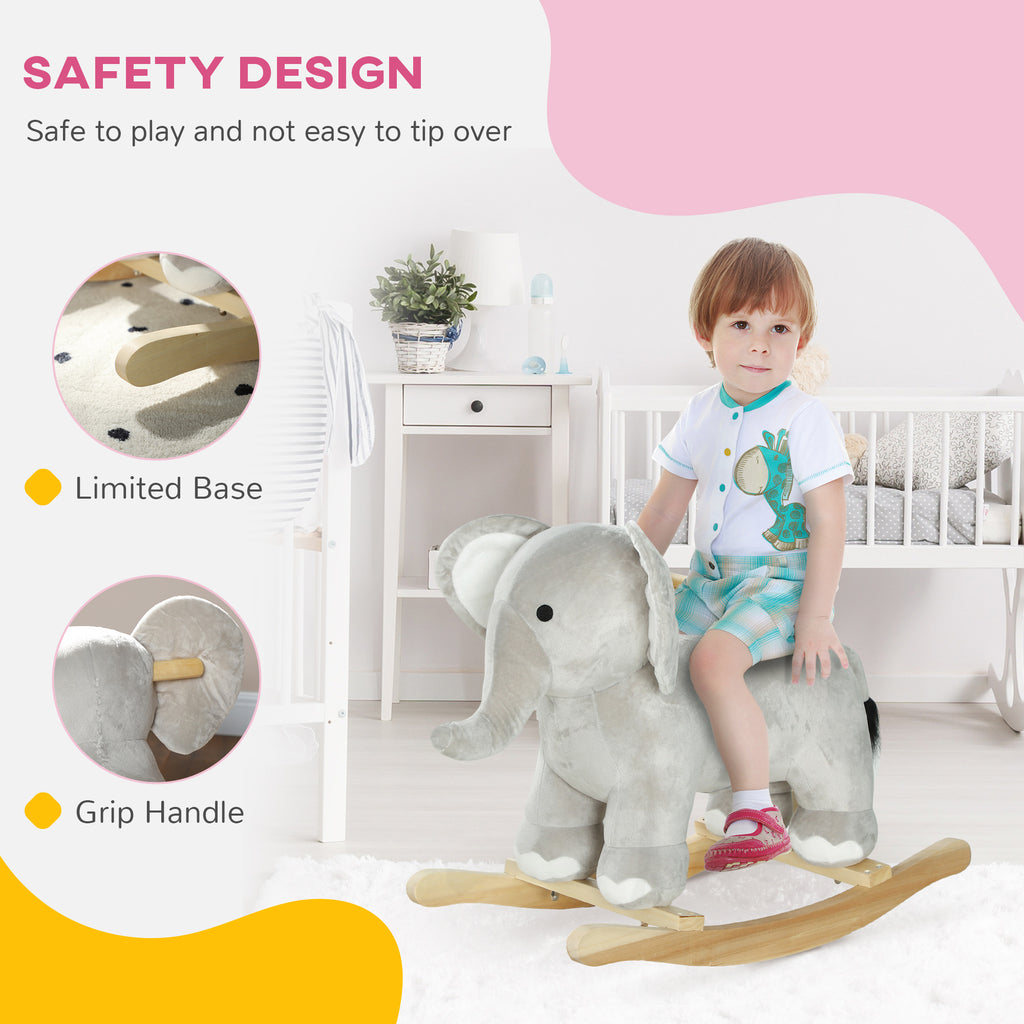 Kids Rocking Animal, Elephant Rocker With Realistic Sounds, Plush Ride