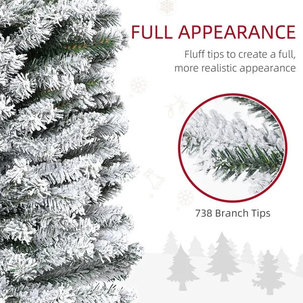 7.5ft Flocked Christmas Tree, Pencil Christmas Tree With Realistic