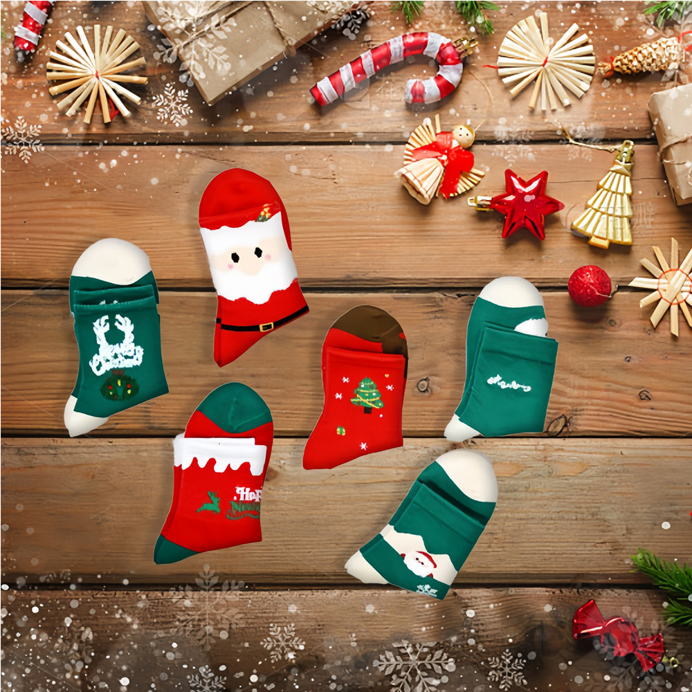6 Pairs Christmas Stockings Gift Set - Soft Plush Xmas Stockings