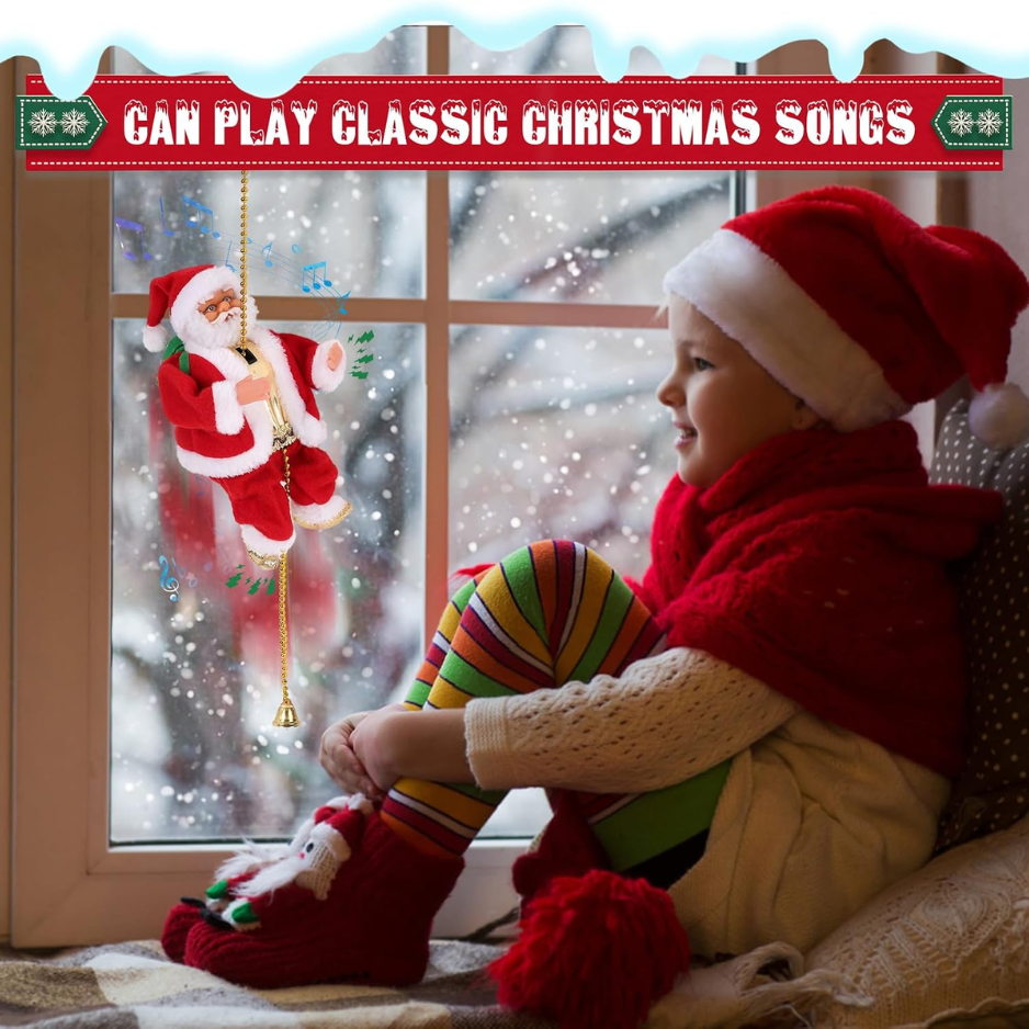3 Mode Climbing Santa On Rope, Animated Musical Christmas Decoration