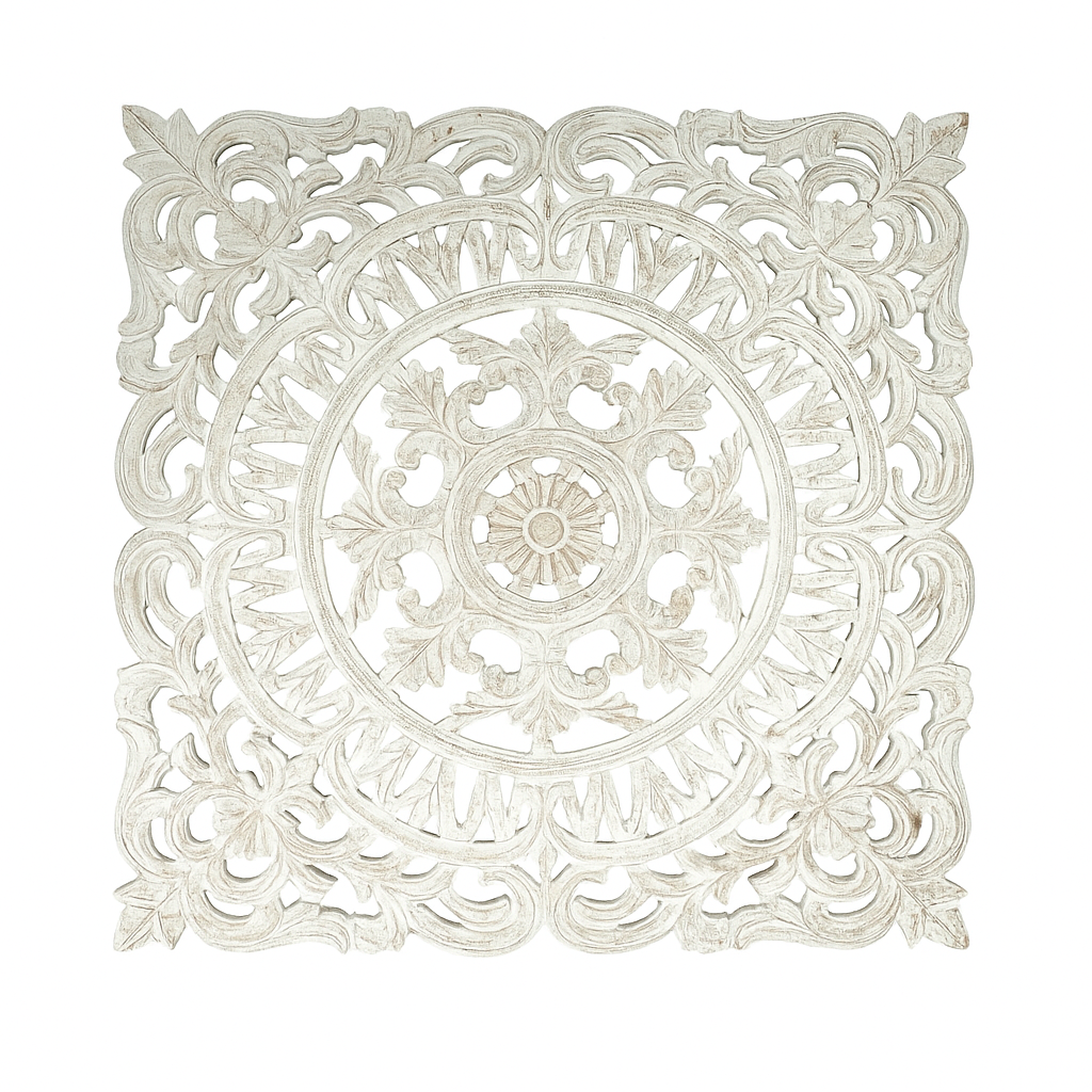 White Square Shape Handcrafted Wooden Wall Decor Elegant Home Accent