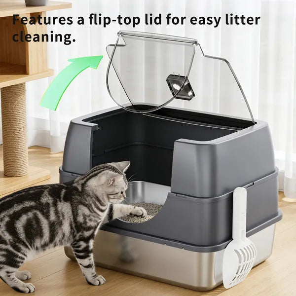 Fully Enclosed Stainless Steel Cat Litter Box White - Top Pick, Odor
