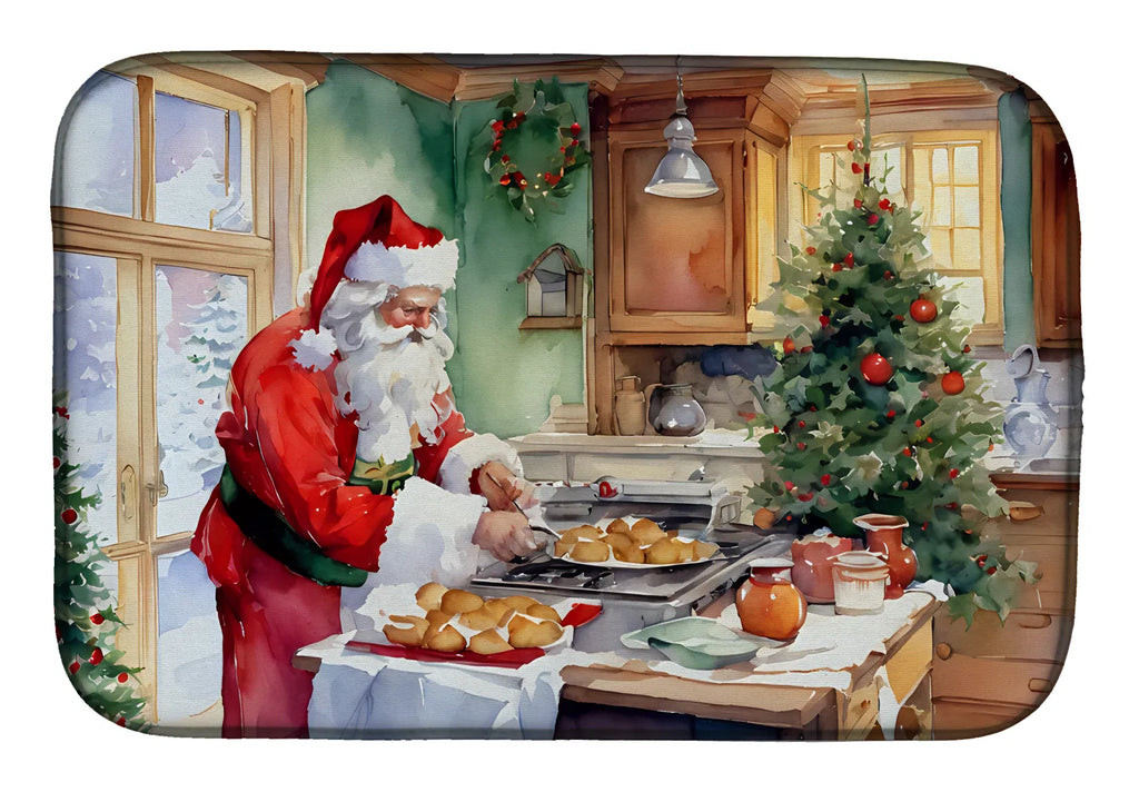 Cookies With Santa Claus Father Christmas Dish Drying Mat Absorbent