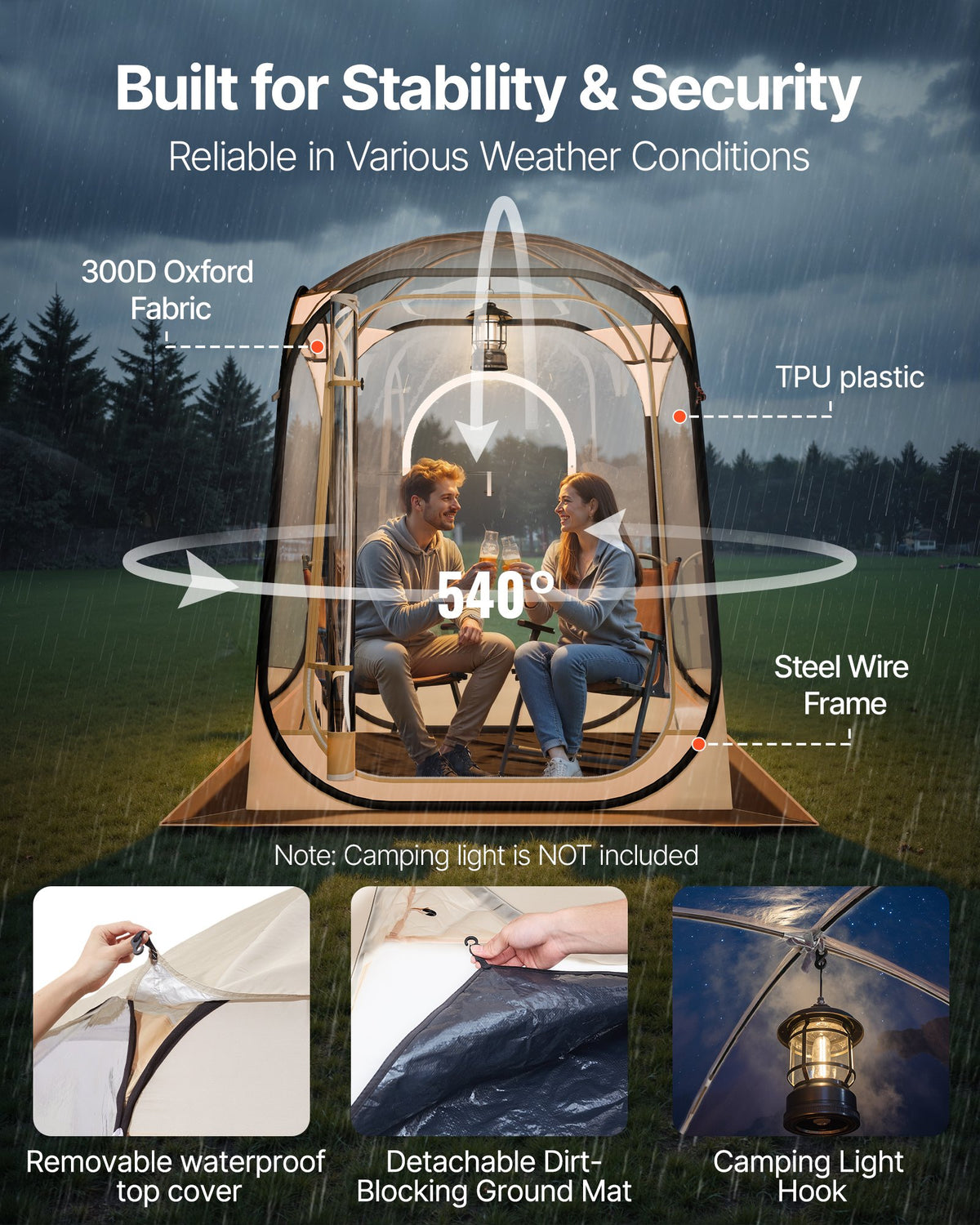 Pop Up Sports Tent, 50x50 In Clear Bubble Tent For 1 Person, Waterproof
