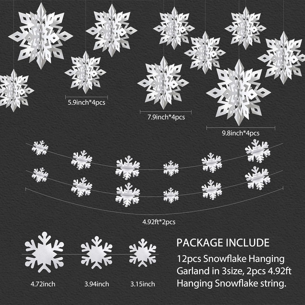 White Paper Snowflake Decorations 14 Units, Hanging Christmas Decor