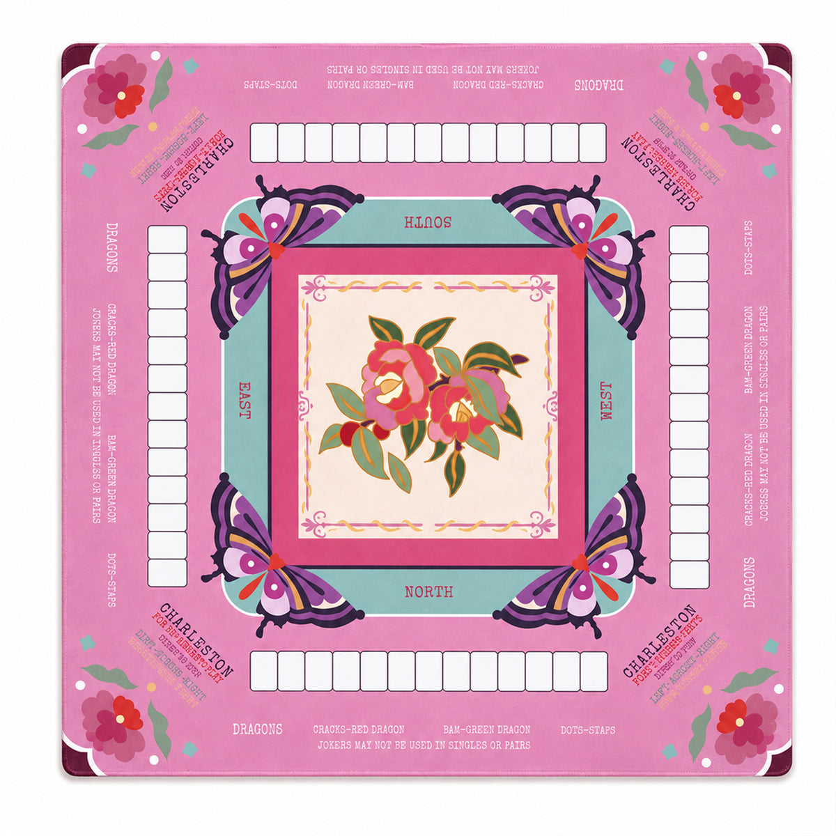 American Mahjong Playing Mat With Printed Charleston Guide, 80 X 80cm