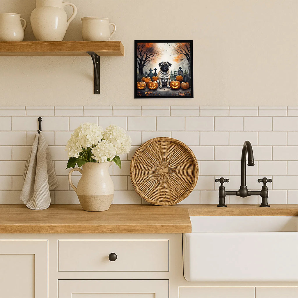 Fawn Pug Spooky Halloween Framed Metal Print Bathroom, Kitchen, Office