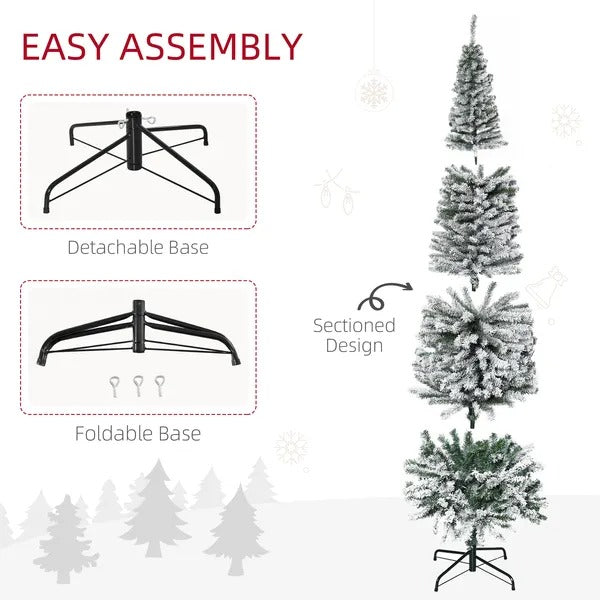 7.5ft Flocked Christmas Tree, Pencil Christmas Tree With Realistic