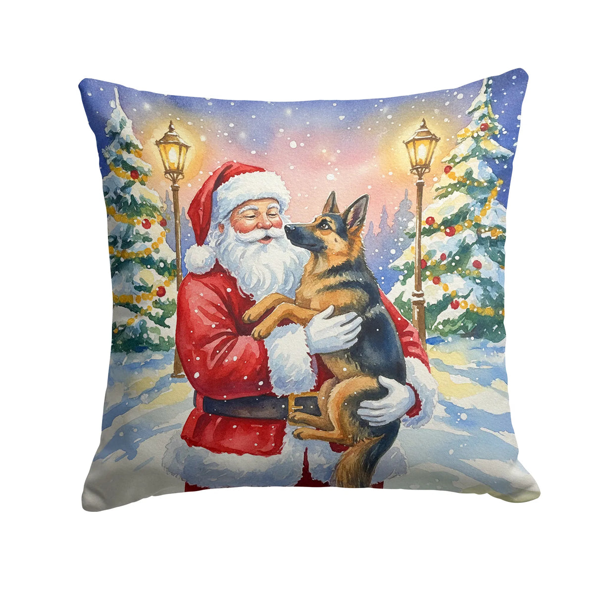 German Shepherd With Santa Claus Throw Pillow Decorative Indoor Outdoor