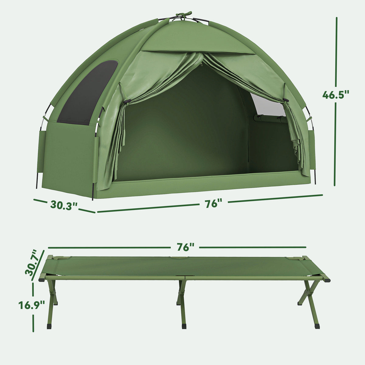 Camping Tent Cot, Single Person Folding Cot Combo, Off-ground Tent