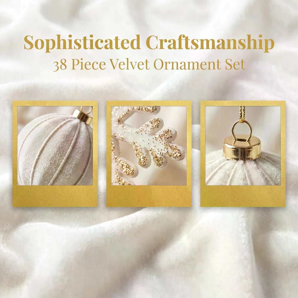 38-Piece Velvet Ornament Set with Poinsettias and Stars