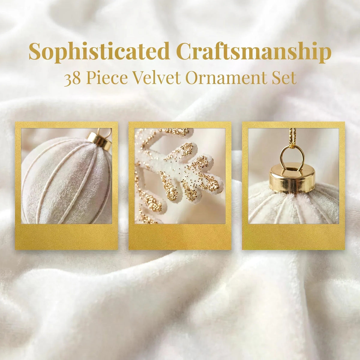 38-Piece Velvet Ornament Set with Poinsettias and Stars