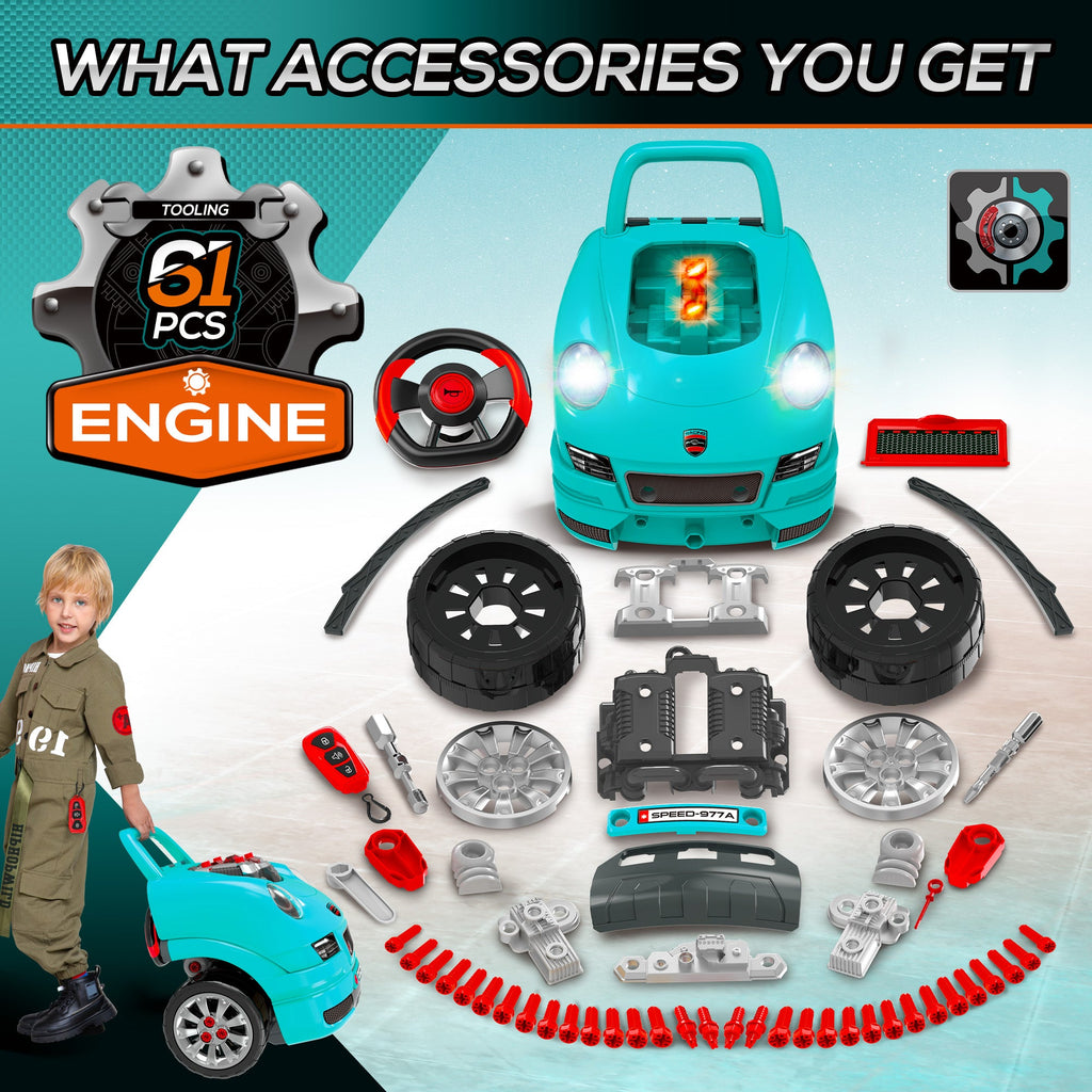 Mechanic Kids Truck Engine Toy Set, Car Service Play Set, Red