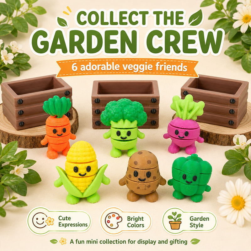 6PCS 3D Printed Mini Vegetable Figurines, Cute Veggie Character Set
