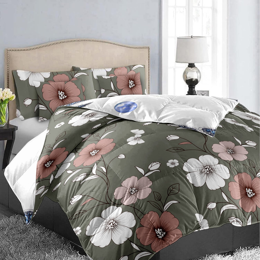 5 Piece Reversible Duvet Cover Set, US Designer Sage Green Vintage
