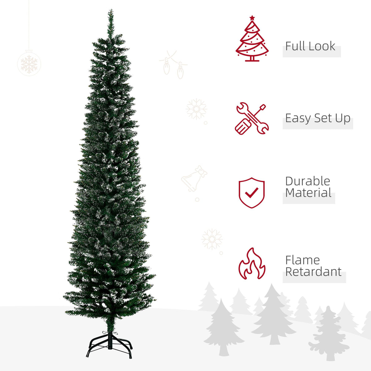6FT Artificial Snow Dipped Christmas Tree Xmas Pencil Tree Holiday Home