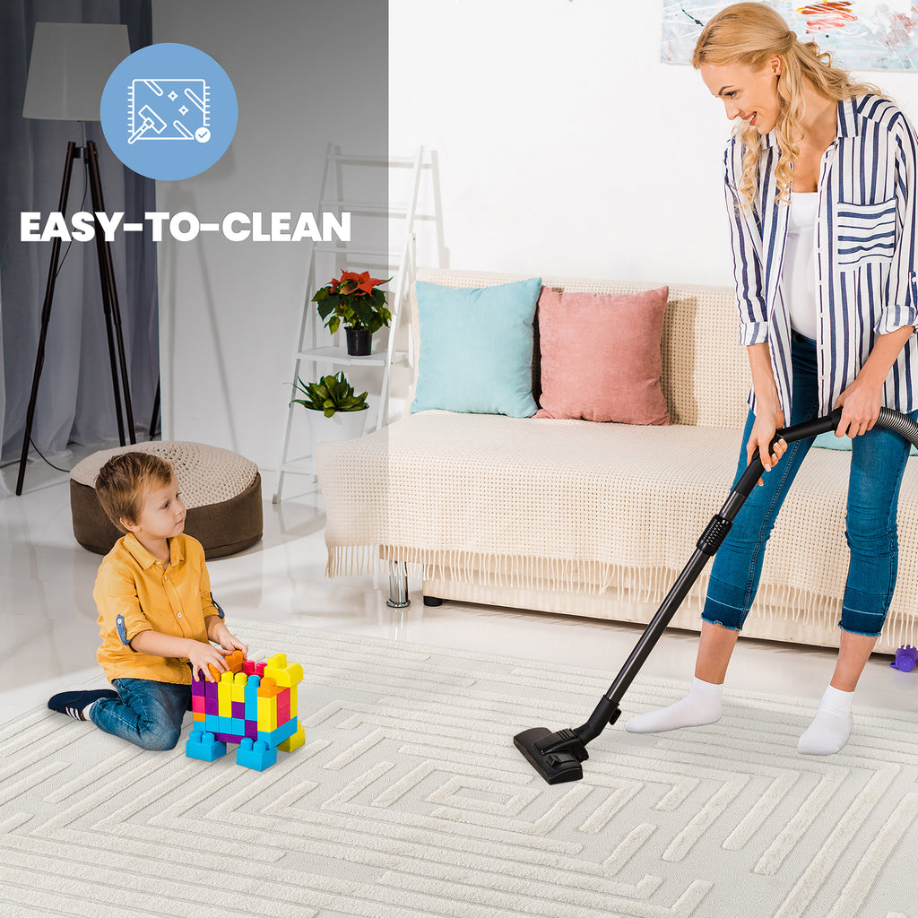 Step Collection High-low Striped Cream Indoor Area Rug, 2'x3', Modern